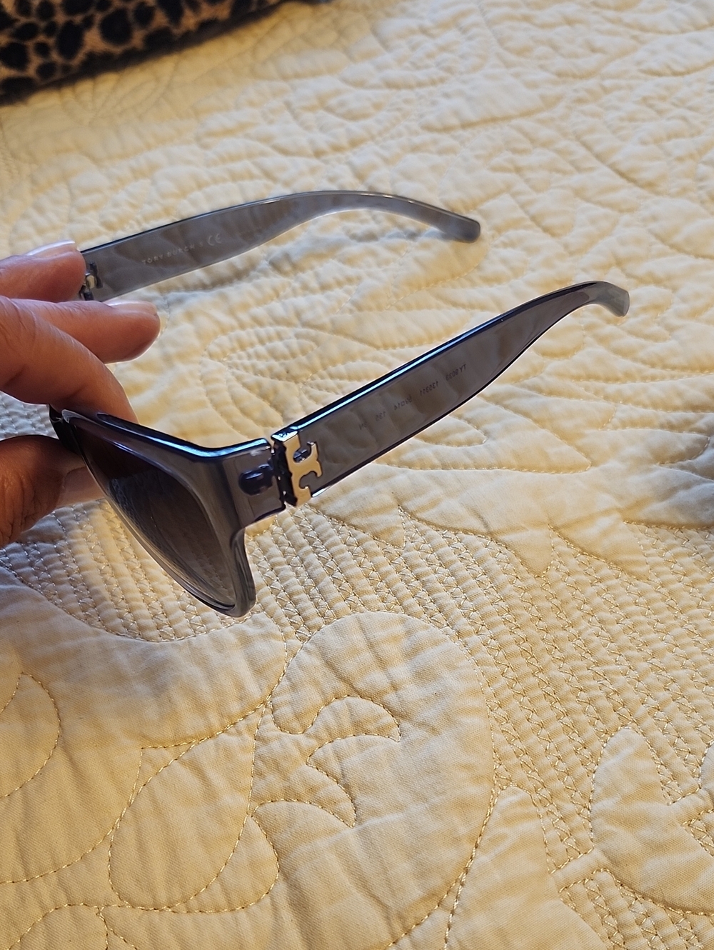 Tory Burch Smoky Gray Acetate Sunglasses with Gold Logo Accent